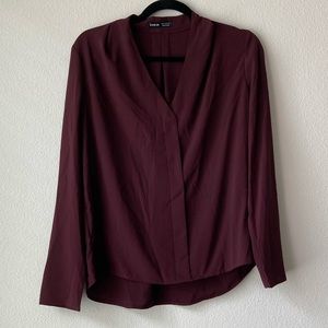 NEW - SHEIN Dark Maroon Long Sleeved Professional Blouse - Size XS